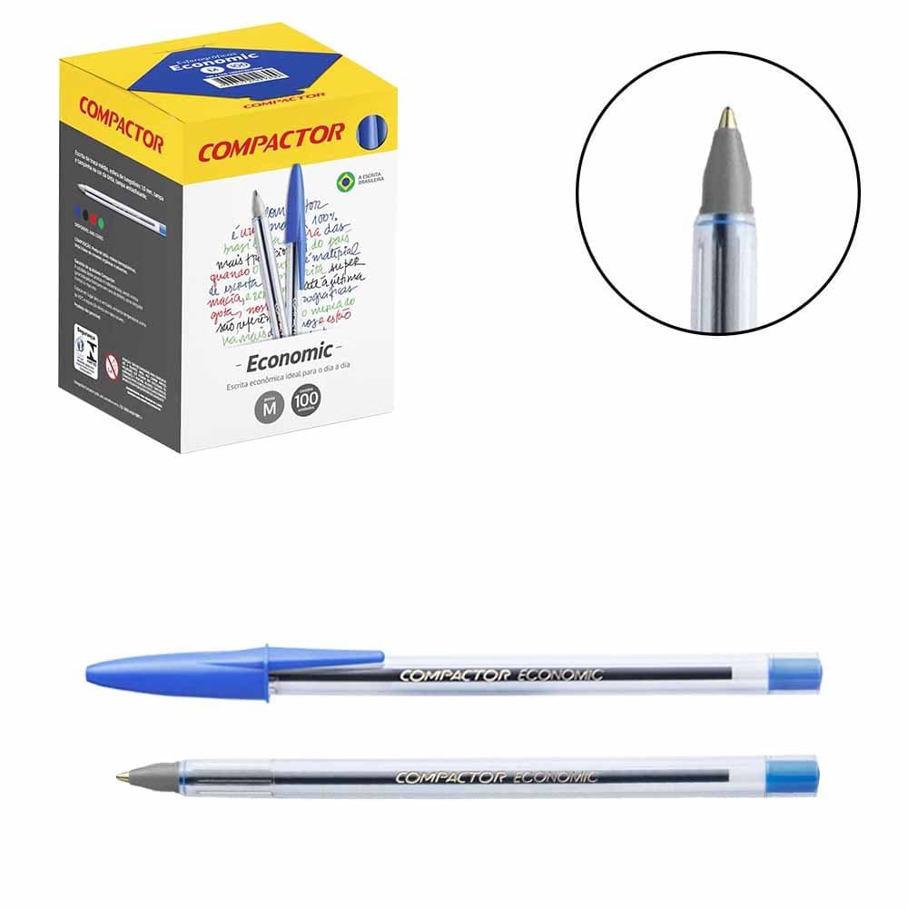 Caneta Azul Esferográfica Economic 1.0mm 100 unidades Compactor