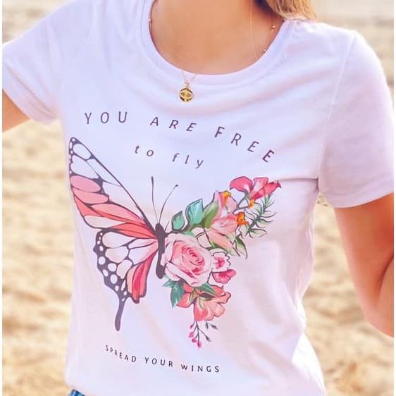 Camiseta Blusa T-Shirt animais borboleta To Fly M ao G3 Plus Size moderna e delicada