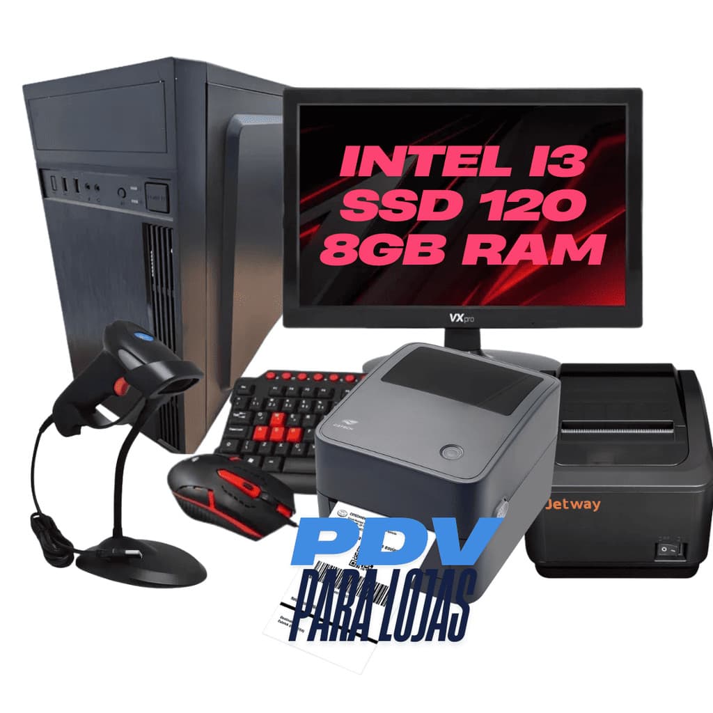 Kit Loja Pdv I3 ssd120 8RAM + Tela + Leitor + imp etiqueta