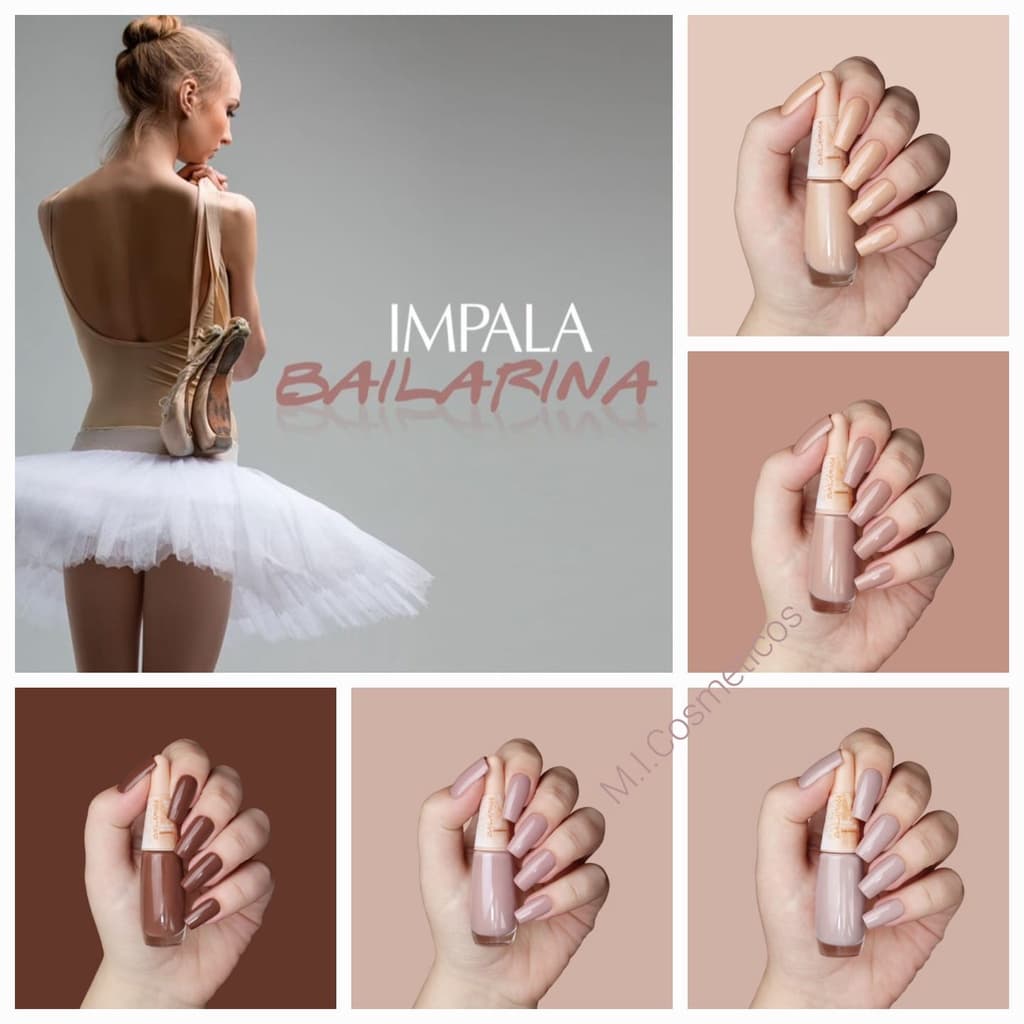 Kit Esmalte Bailarina Impala Coleção completa 5 cores Tons Nude 7,5ml