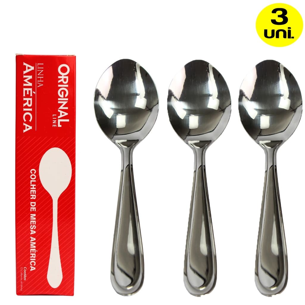 Kit 3 Colher de Mesa Em Aço Inox p/ Bar Restaurante