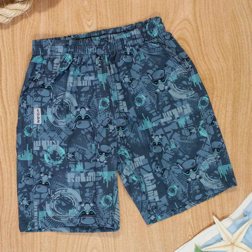 Bermuda de Praia Máscaras Chumbo com Bolsinho