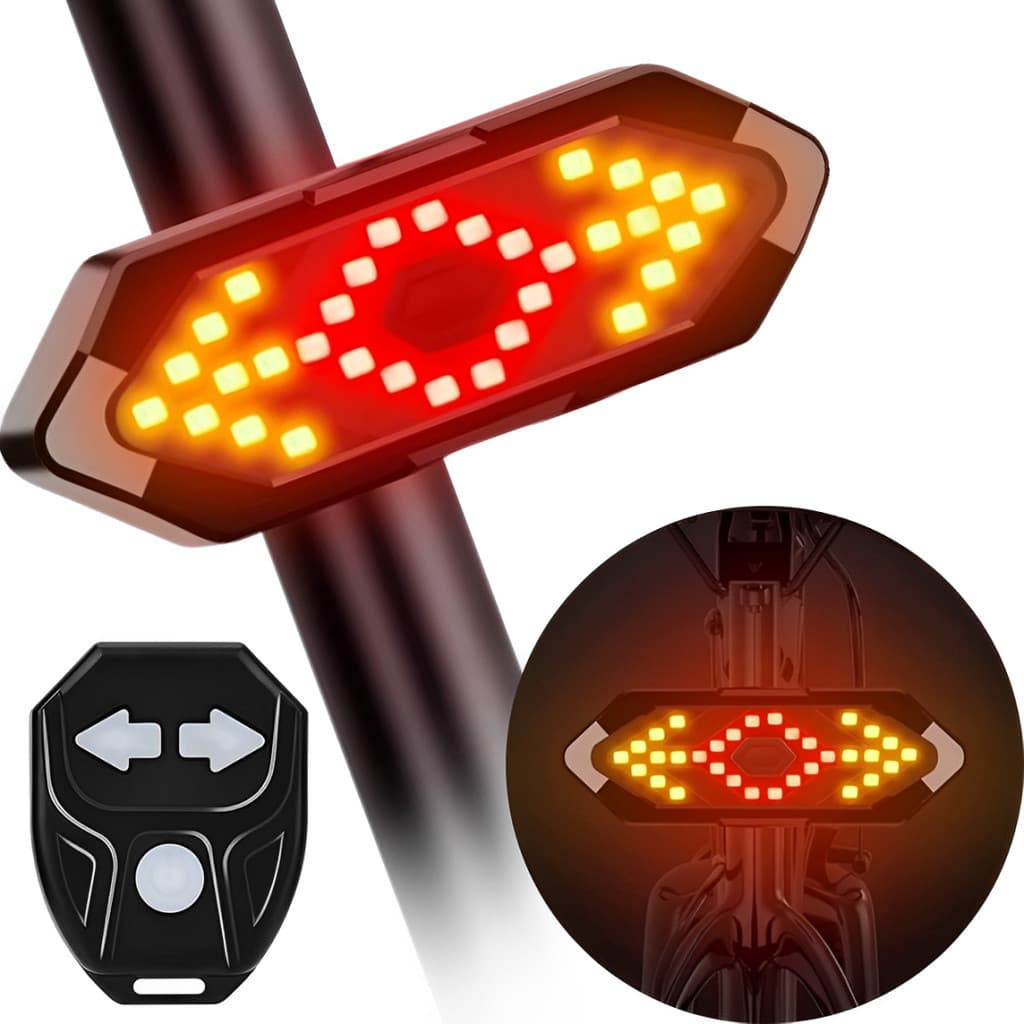Lanterna Traseira Bike Seta E Controle Sem Fio 32 Leds Usb Cor Preto