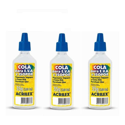 Kit De Cola Para Eva E Isopor 35g Acrilex Artesanato C/ 3un