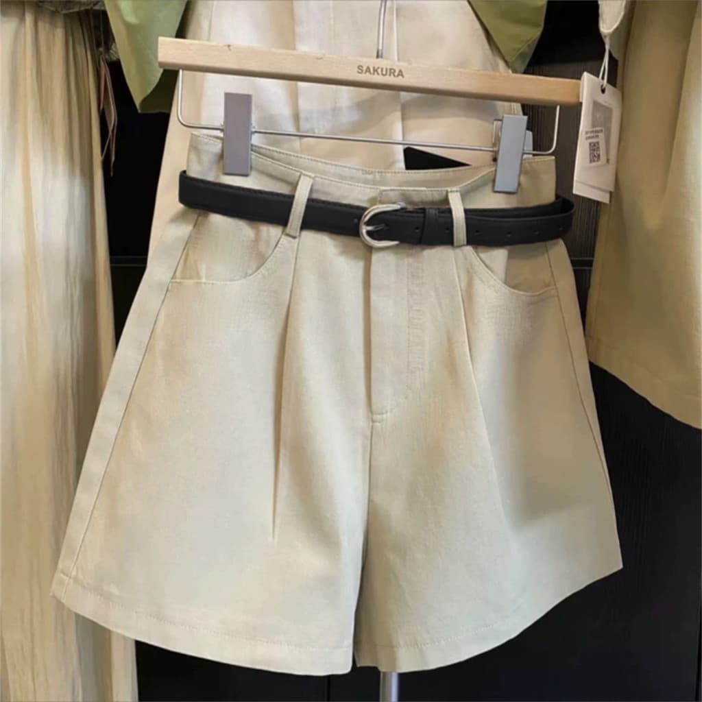 Liu Fashion Shorts Simples De Cor Sólida Verão Cintura Alta Com Cinto Feminina Primavera Com Ziper Lançamento 2024 Pret