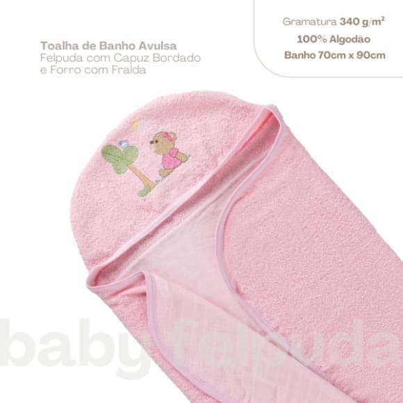 Toalha de Banho Bebê Forro Fralda e Capuz