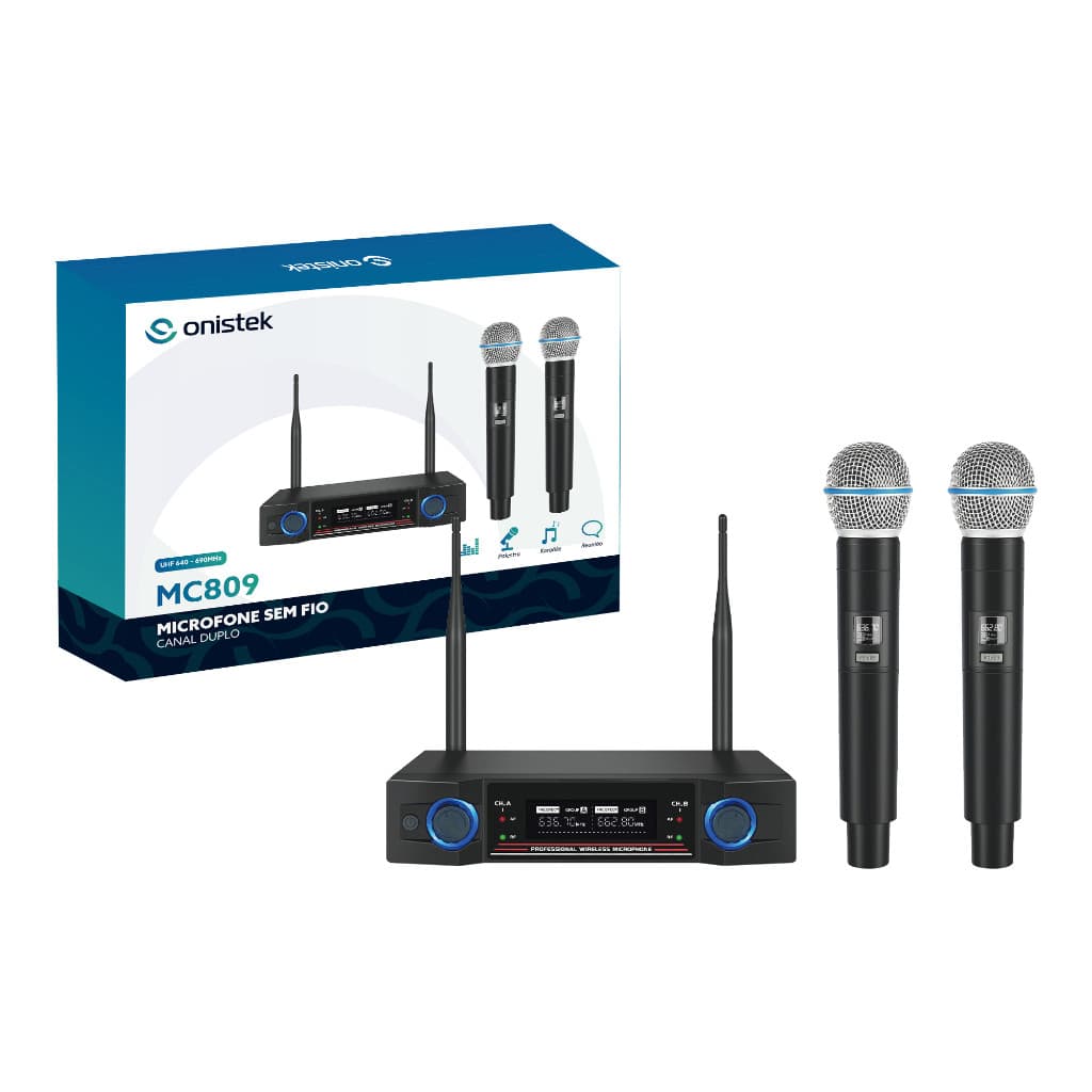 Microfone Sem Fio Duplo Uhf Hi Fi Dinamico Display Digital MC809
