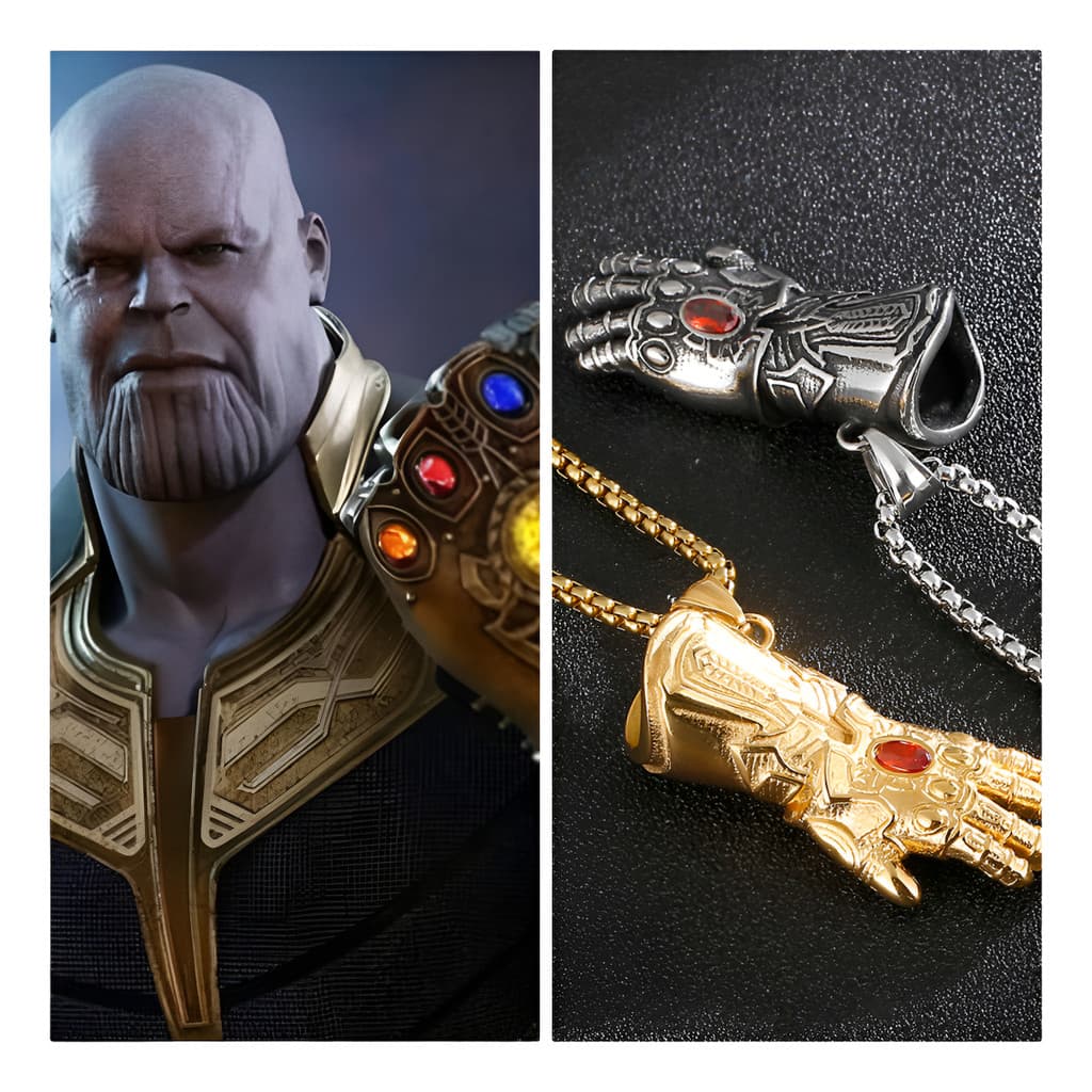 Pingente Aço Inox  com corrente Thanos Manopla Infinito Vingadores Marvel