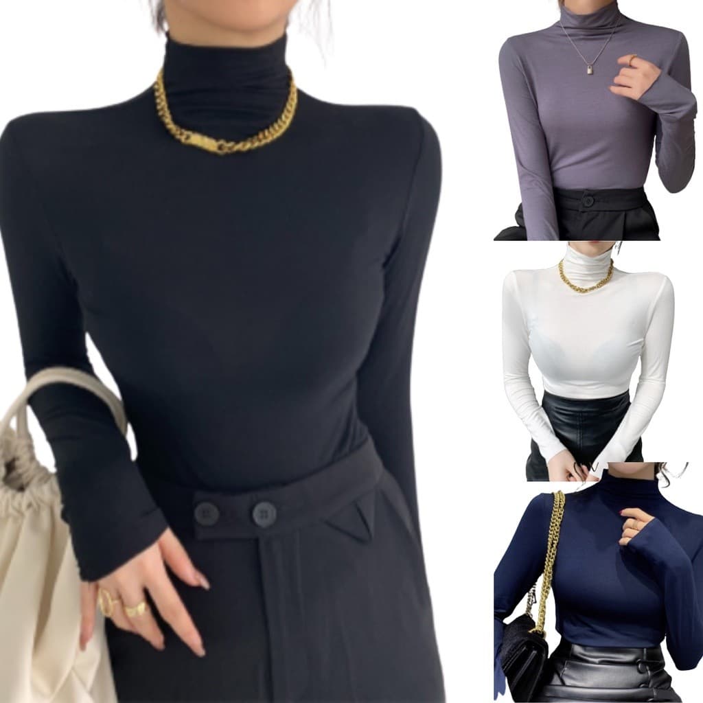 Camiseta Feminina Térmica Gola Alta Manga Longa Blusa Segunda Pele Frio Calor