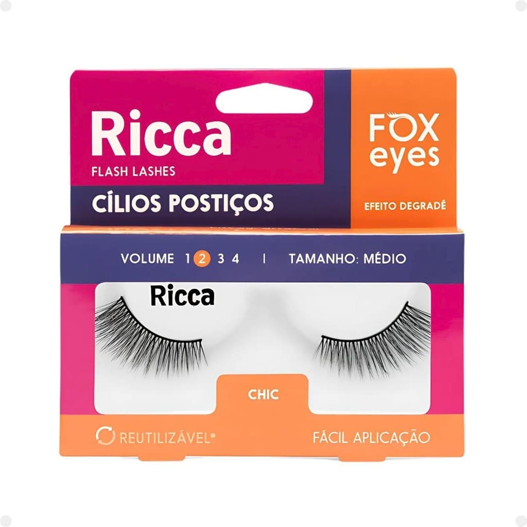 Cílios Postiços Ricca Belliz Fox Eyes Chic Vol:2 Médio Cód.2692