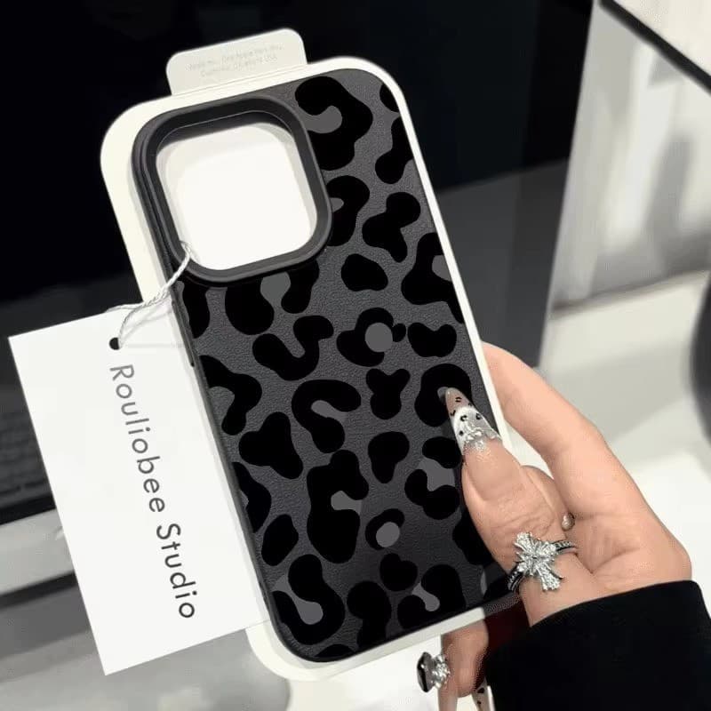 Preto Leopardo Impressão Lichee Padrão Caso De Telefone Para iPhone 16 15 14 13 12 11 Pro Max XR XS 15 16 Plus Capa À Pr