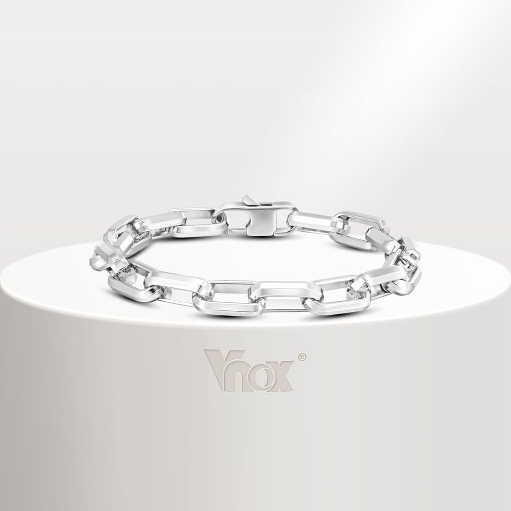 Vnox Fashion Paper Clip Chain Pulseira De Papel Corrente Para Homens , Aço Inoxidável Antialérgica De Pulso Aniversário Jóias Presente De Festa