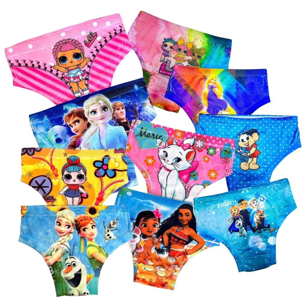 Kit 10 Calcinha Infantil Menina Calçolinha Personagens Sublimada
