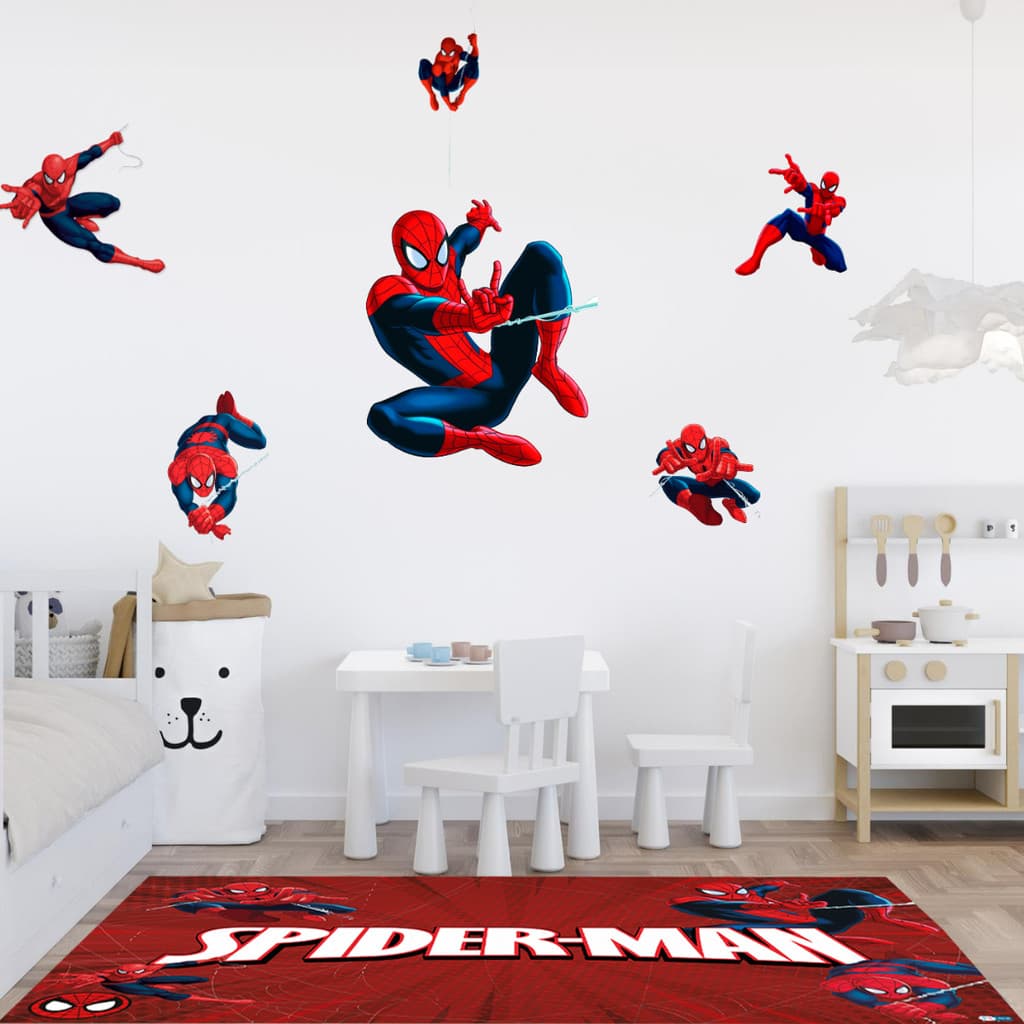 Kit Tapete Painel de Lona + Adesivos Homem Aranha Spider Man Decoração de Quarto e Festa de Aniversário 140x100cm