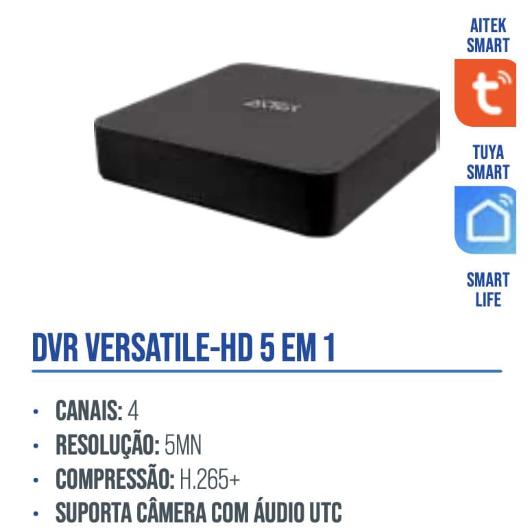 DVR 4 CANAIS 5 EM 1 FULLHD 5MP H265+ AUDIO COAXIAL UTC ALPHA-1204 APP AITEK SMART TUYA