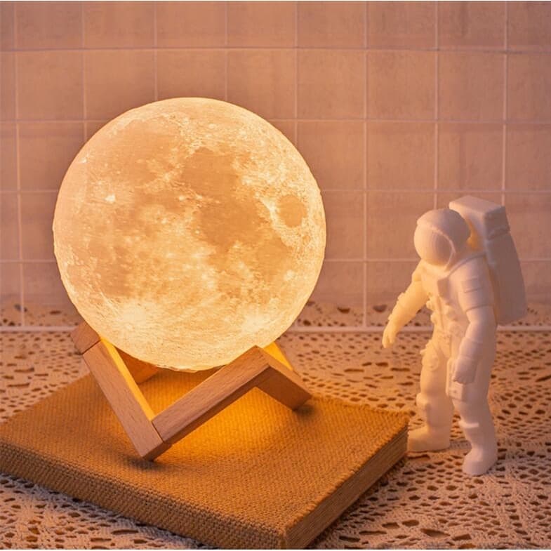 Kit 2 Luminária Lua Cheia Realista Com Base Sem Fio Monocromática 11cm