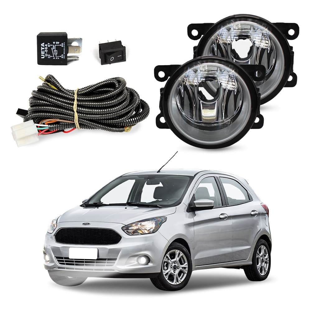 Kit Farol de Milha Ka Hatch Sedan 2015 a 2021 Farol Auxiliar de Carro Lente Vidro Neblina Automotivo