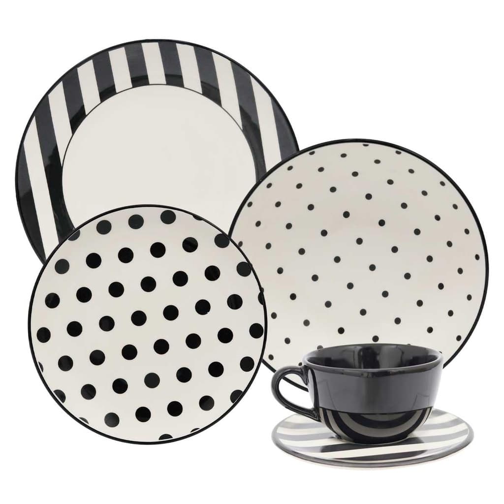 Aparelho de Jantar e Chá 20 Peças Oxford Unni Stripes And Dots