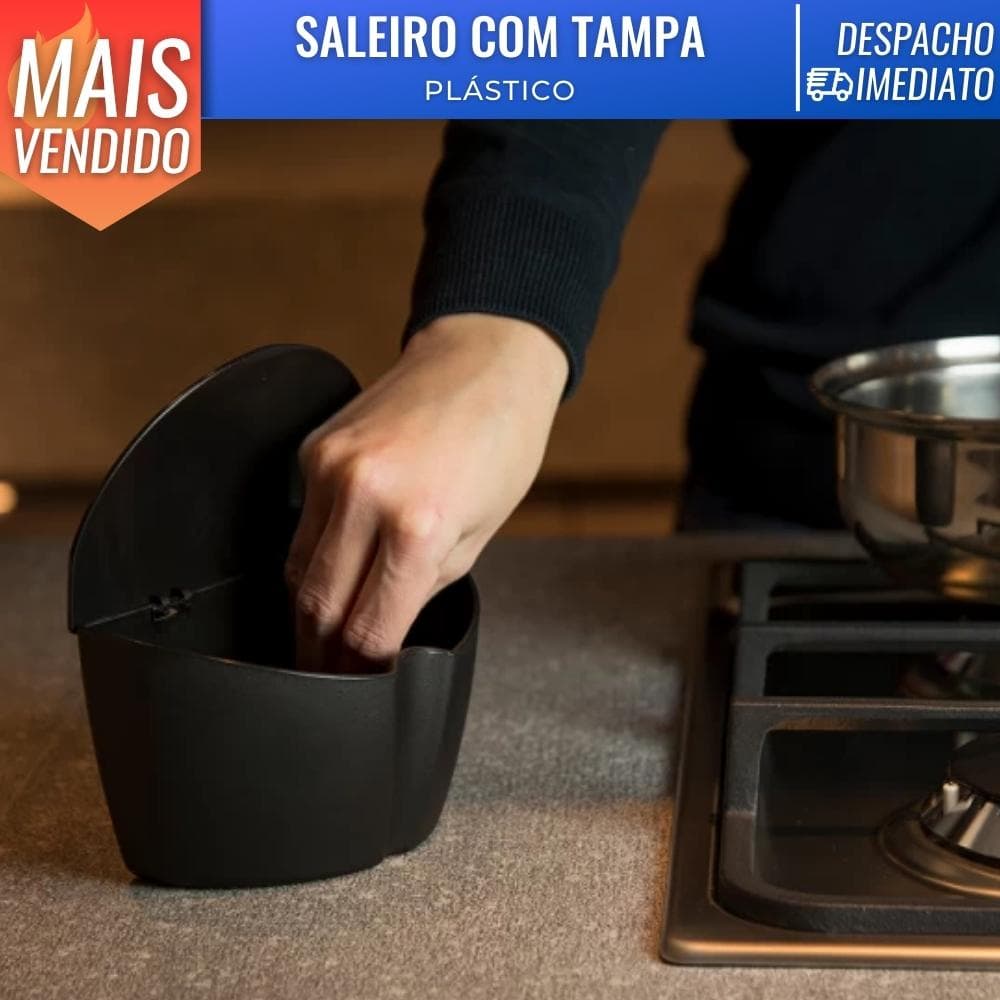 Saleiro De Cozinha Bancada C/ Tampa Plástico UZ 500ml
