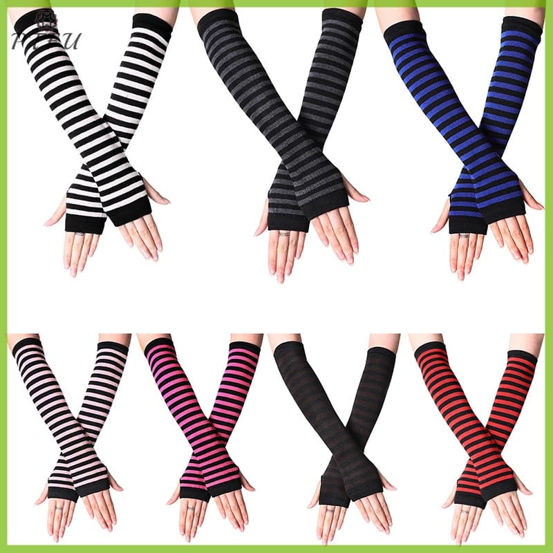 PTFU > Y2K Fashion Women Girls El Gloves Listradas Aquecedor De Malha Longa Sem Dedos Glov