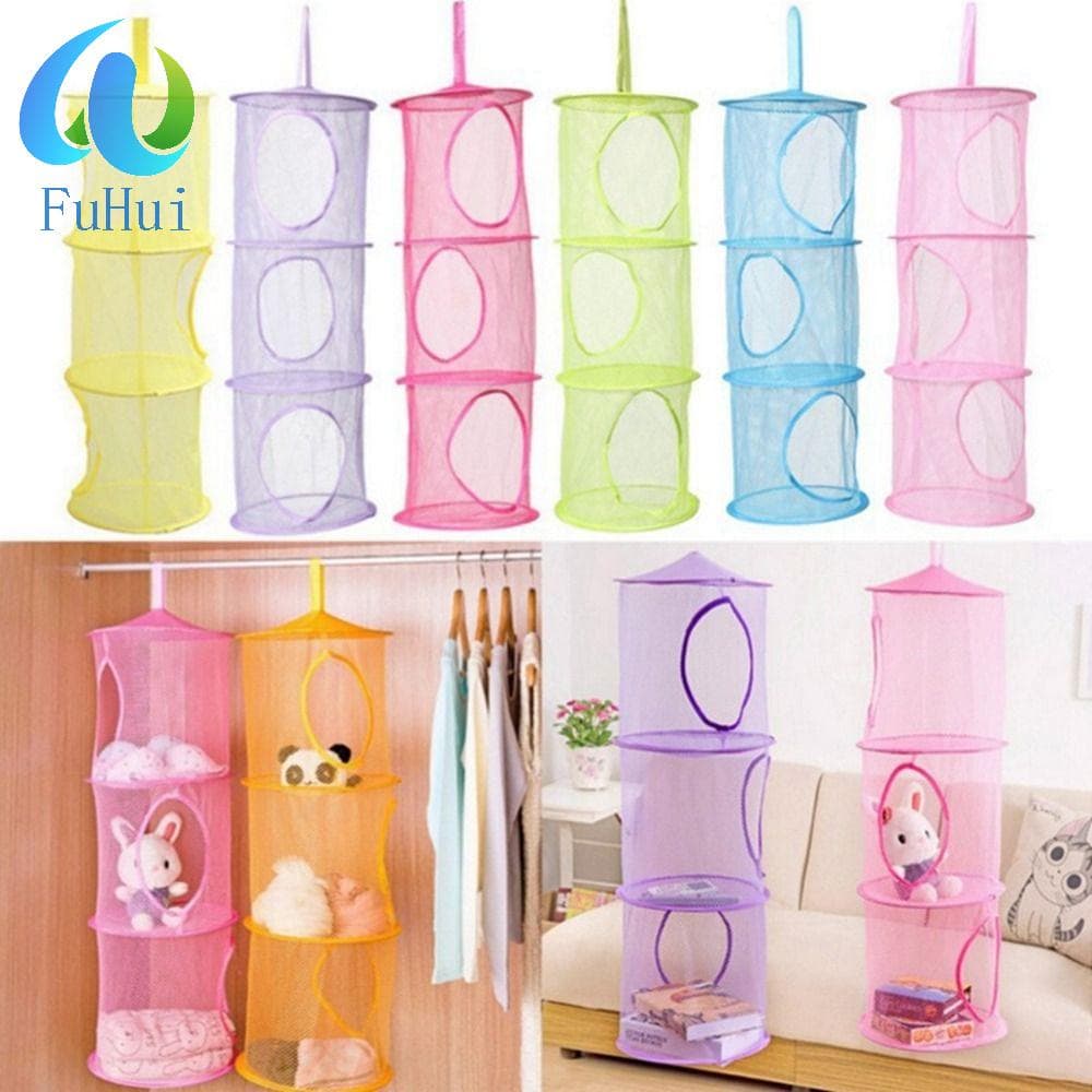 FUHUI 3 Shelf Storage Net , Mesh Cylindrical Hanging Bag , Cesta Cilíndrica Multi-Funções Banheiro