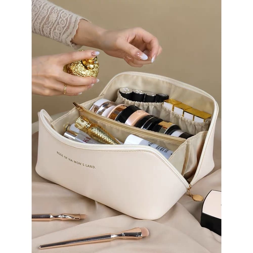 Bolsa Necessaire Feminina para Maquiagem e Cosméticos Couro PU Maleta De Grande Capacidade Portátil Viagem Lançamento
