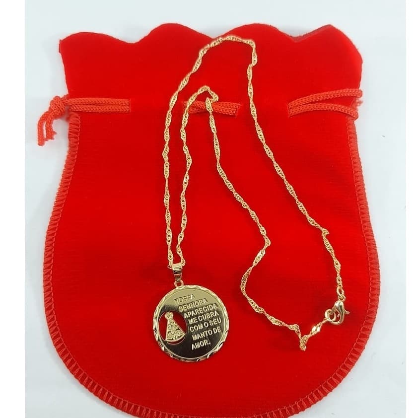 Colar Corrente Nossa Senhora Aparecida Folheada Ouro 18k Mod Exclusivo