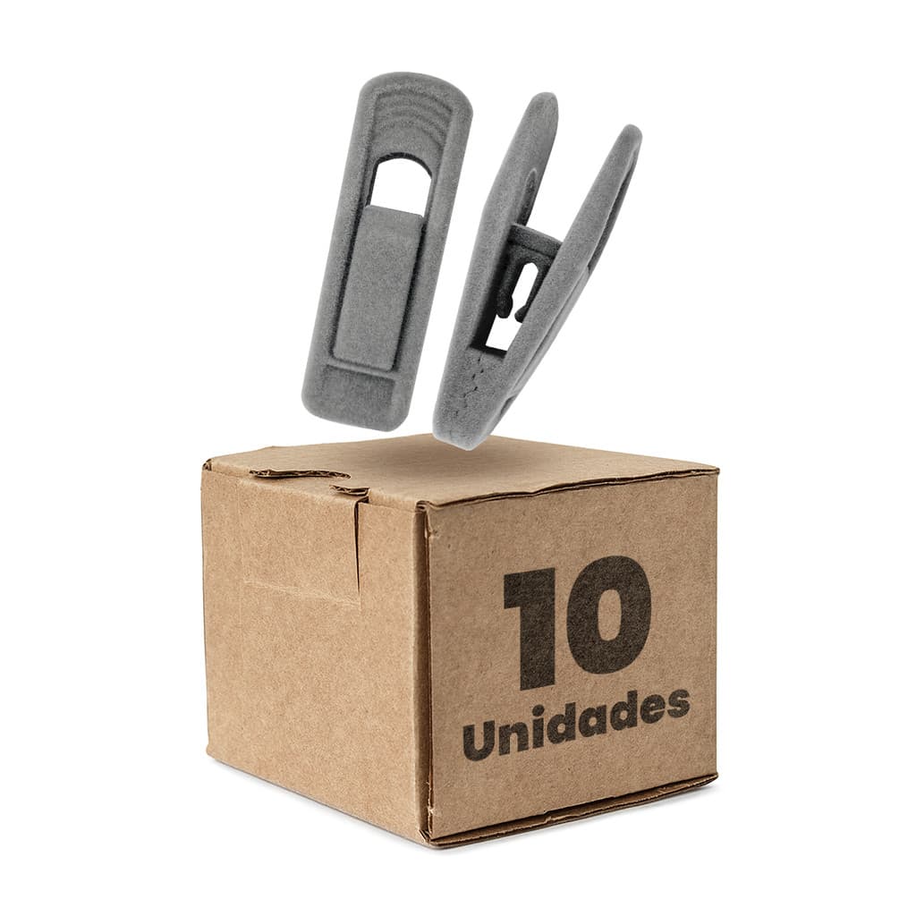 Kit 10 Presilhas de Veludo Para Cabides Prendedor Cor Cinza