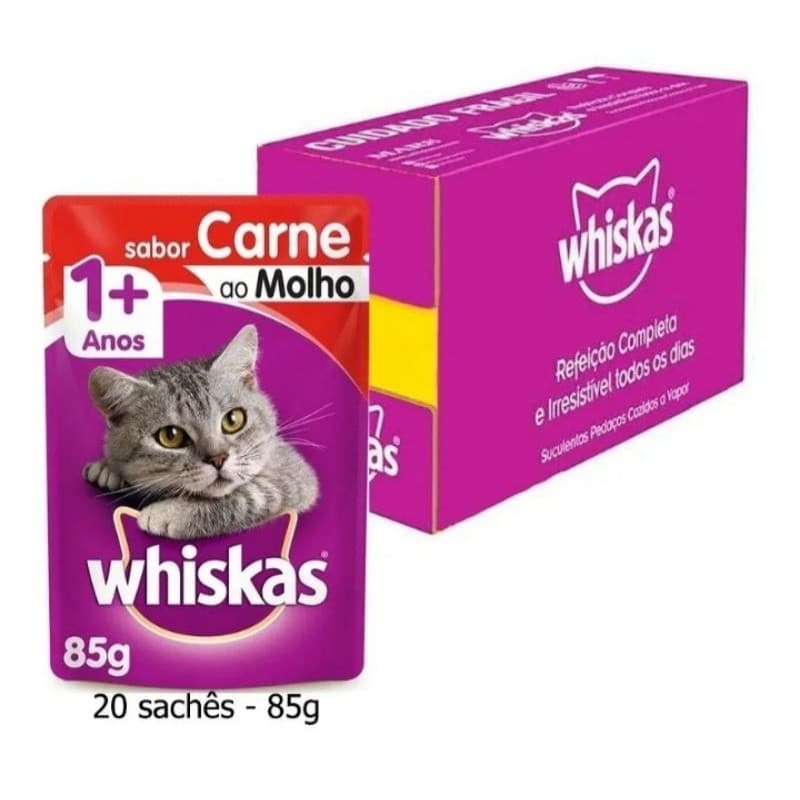 Kit 20 Unidades Sachês Whiskas Alimento Úmido Gatos Adultos e Filhotes Sabores 85g