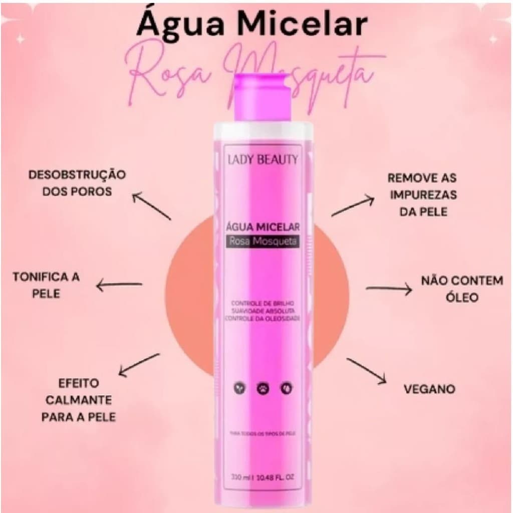 Kit Água Micelar Lady Beauty Limpador Facial  310ml