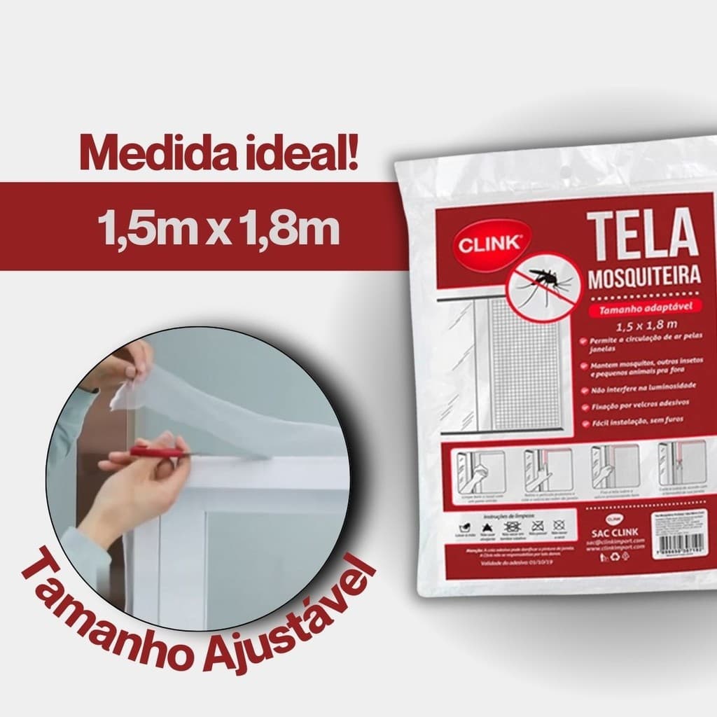 Tela Mosquiteiro Janela Ajustável 1,80mx1,50m Kit 1, 2, 3, 4 Velcro Autoadesivo Anti-Inseto Mosquito