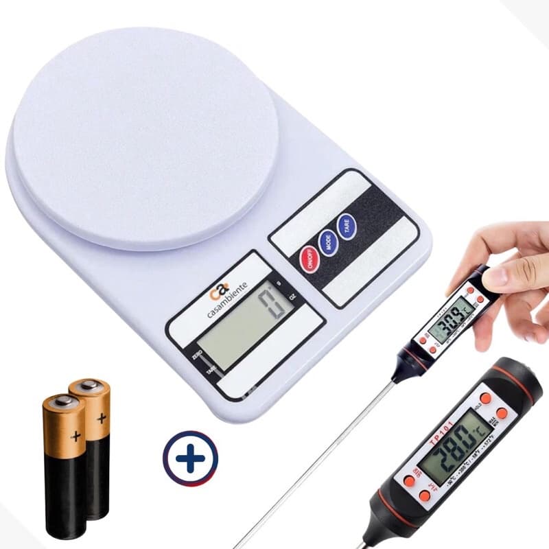 Kit Balança Digital 10 Kg com Termômetro Digital Espeto