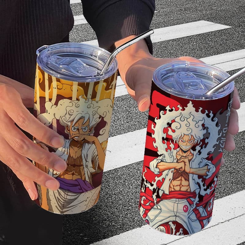 Copo térmico One Piece New Luffy Zoro com canudo, copo casual para café, copo térmico portátil de aço inoxidável com can