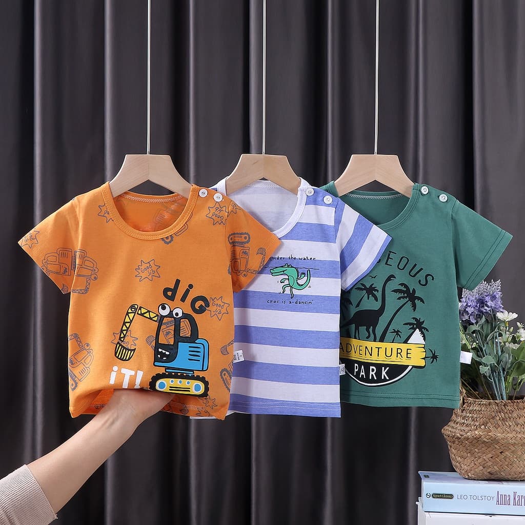 0-4 Anos Baby Boys Vestuário Meninos Manga Curta Camiseta Animais De Desenho Animado Ônibus Algodão Para Crianças Tops