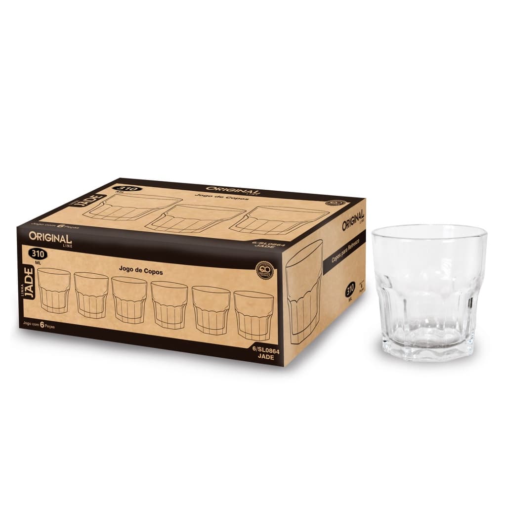 JOGO 12 COPOS VIDRO GROSSO 310 ML LUXO  RESISTENTE AGUA SUCO