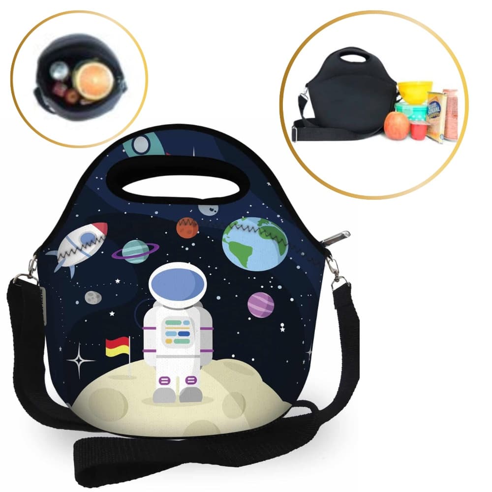 Lancheira Térmica em Neoprene Astronauta Envio Imediato NF Infantil Prática e Compacta