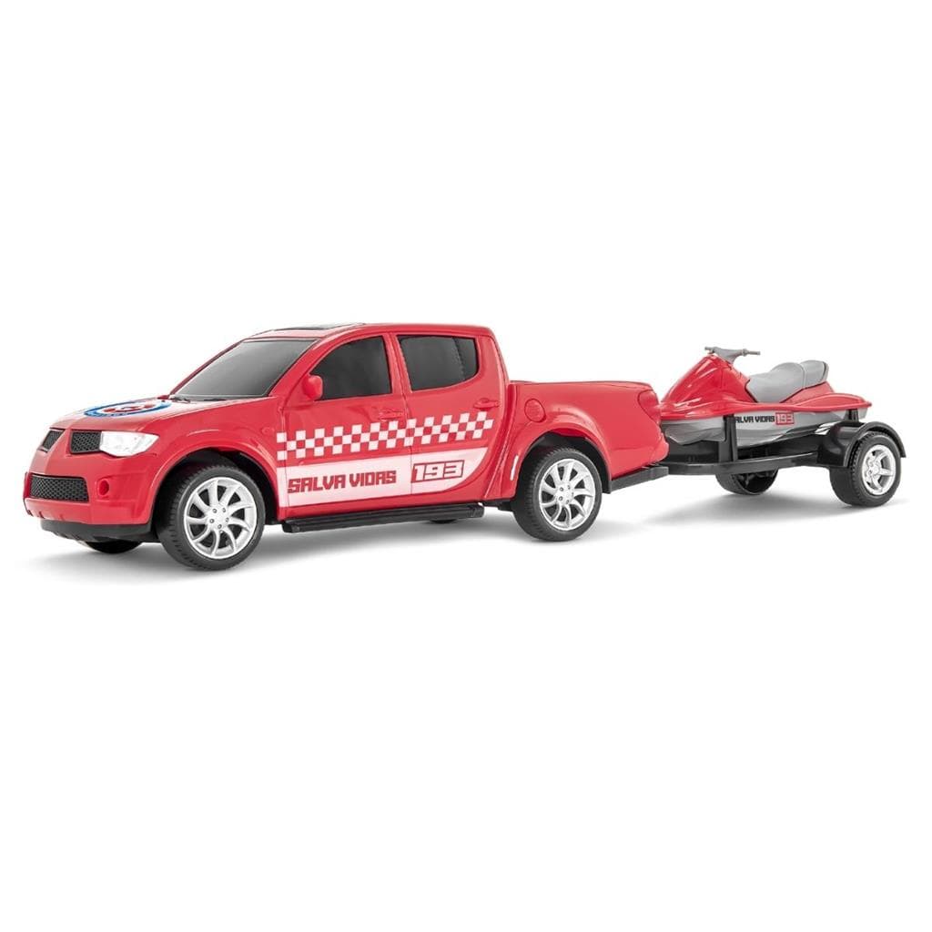 Carrinho Carro Caminhonete Pick-up Rx Resgate Bombeiro C/ Jet Ski E Maca Brinquedo/Colecionar - Roma
