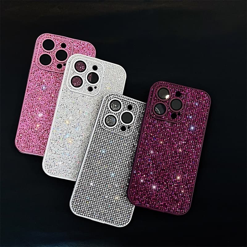 Flash Diamante Caso De Telefone Para iPhone 16 15 14 13 12 Pro Max Glitter TPU Capa Traseira Com Lente Filme Proteção
