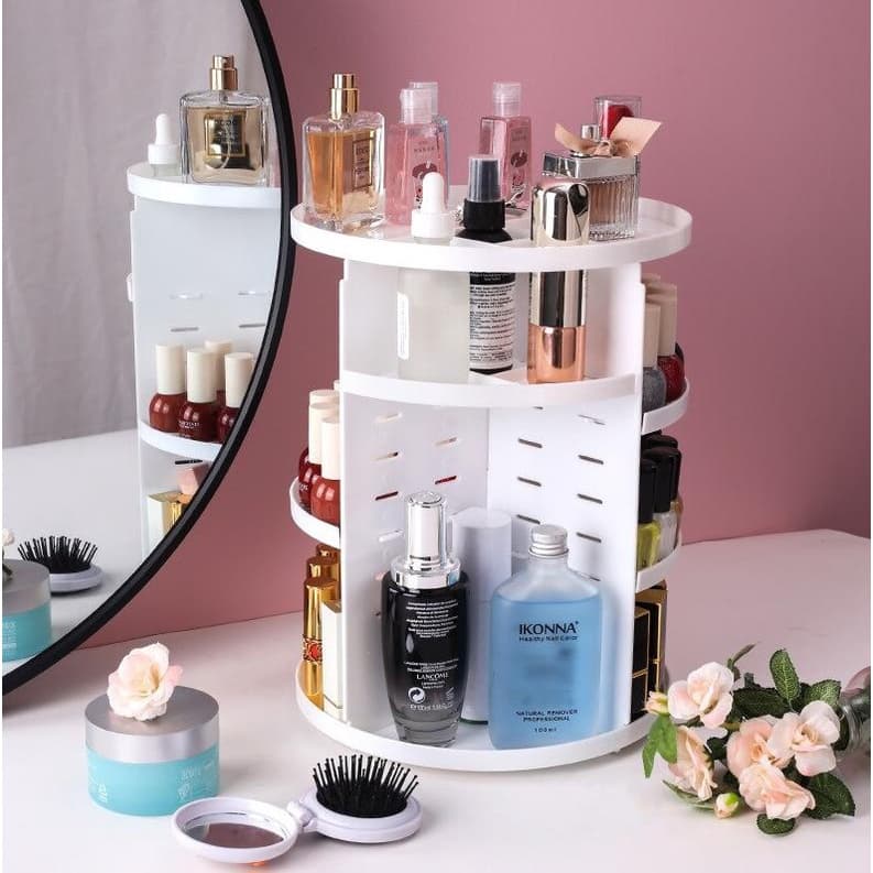 Organizador Giratório porta Maquiagem, Cosméticos e Acessórios Preto ou Branco 360 graus - BESTMIX