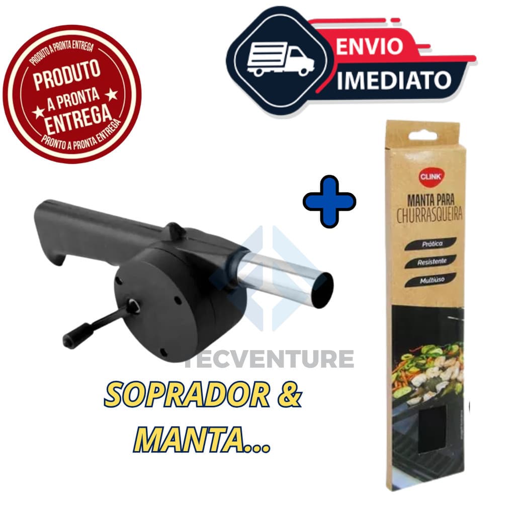 Kit Churrasco Premium: Manta Antiaderente + Soprador de Fogo