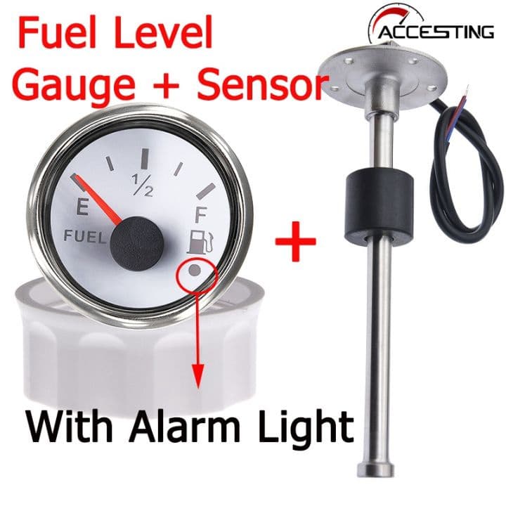 Medidor De Nível De Combustível De 52mm Com Luz De Alarme + 100mm-500mm Sensor 0-190 Ohm Indicador Para Caravana De Barcos Marítimos