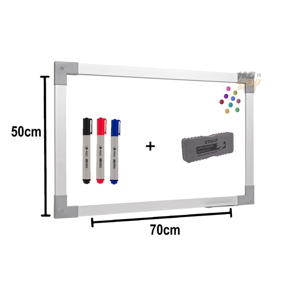 Quadro Lousa Branco Magnético Prime 70x50 Mol Aluminio Stalo