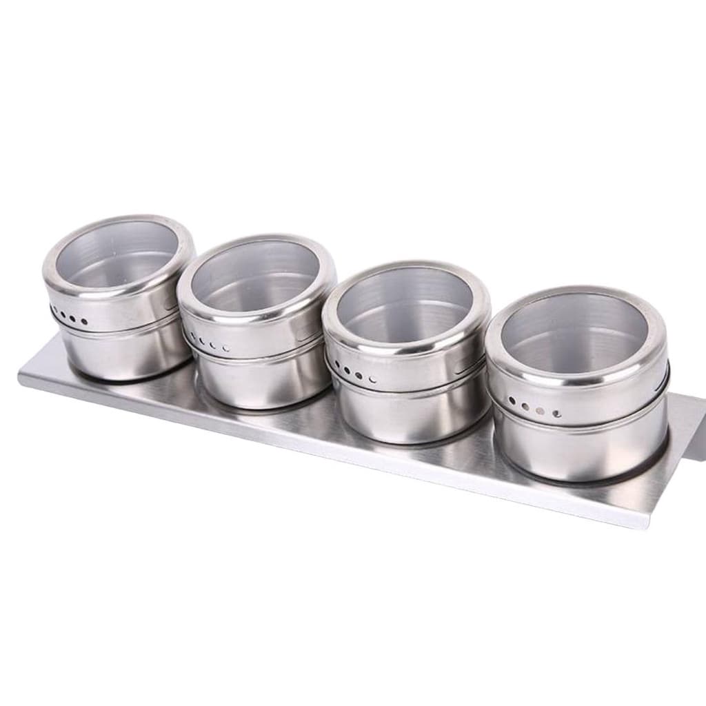 Porta Temperos de 4 Frascos Inox Imantado com Suporte