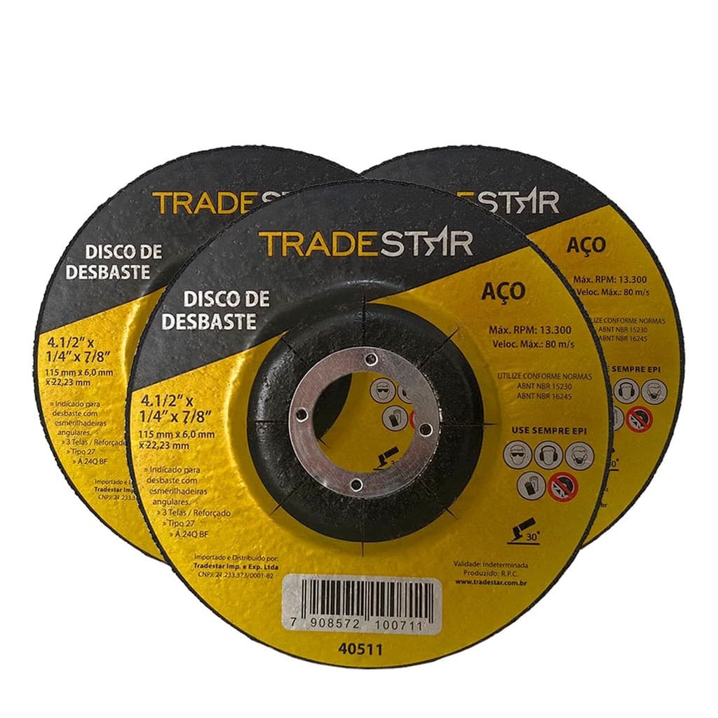 3 Disco de Desbaste em Aço 4.1/2" Polegadas - 115mm x 6,0mm