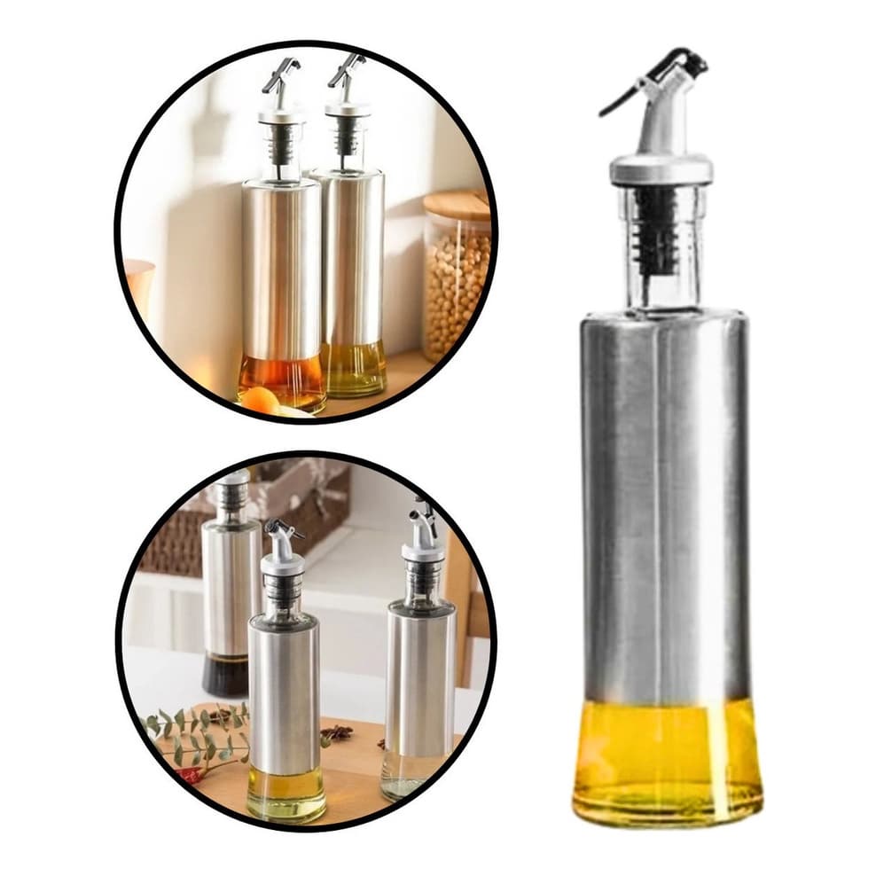 Galheteiros Porta Azeite Dispenser Vinagre de Vidro e Aço Inox com Dosador 300 ml