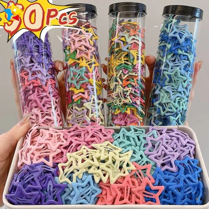 10/20/30/40/50Pcs Sweet Candy Color Star Hairpin Metal Bb Clipes Y2K Baby Side Clip Cinco Pontas Mini Hairpins Acessórios Para Cabelo Infantil