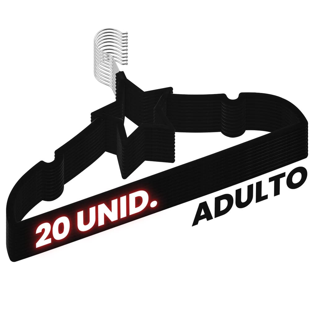 Kit 20 Cabides Veludo preto Antideslizantes Formato Estrela