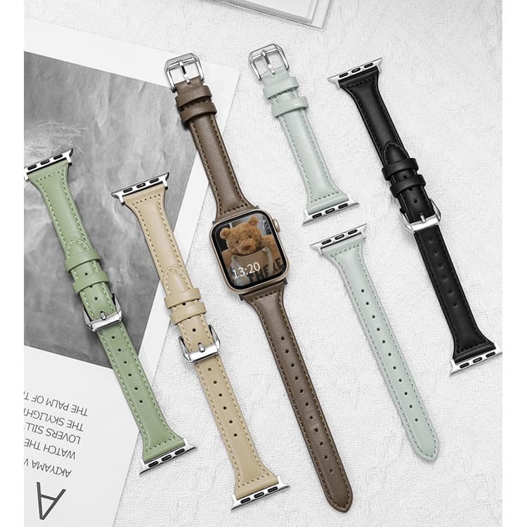 Correia De Couro Ultra Fino Compatível Com Iwatch Strap 49mm 45mm 42mm 40mm 38mm Para A Série 2/3/5/6/7/8/9 Camada Pequena Cintura Slim Fit