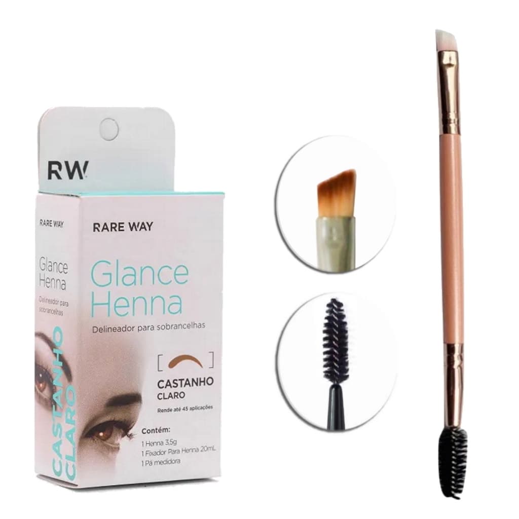 Kit Henna Glance Profissional Sobrancelha Pincel Duplo Rosa