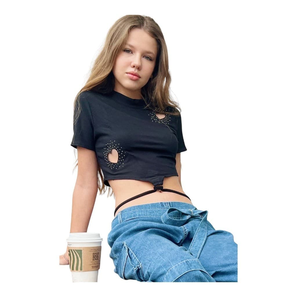 Blusa Cropped Coração Pedraria